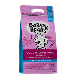 Беззерновой сухой корм BARKING HEADS DOGGYLICIOUS DUCK для собак малых пород с уткой и бататом "Восхитительная утка" 18143