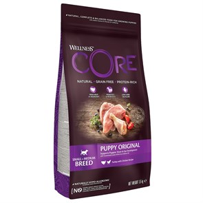 Беззерновой сухой корм WELLNESS CORE для щенков мелких и средних пород с индейкой и курицей Original Puppy Turkey with Chicken Recipe W10747