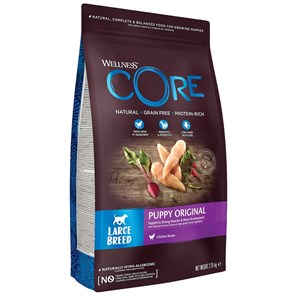 Беззерновой сухой корм WELLNESS CORE для щенков крупных пород с индейкой и курицей Original Puppy Large Breed Turkey with Chicken Recipe W10809