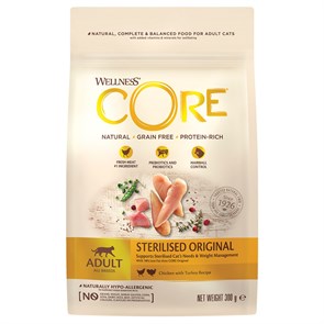 Беззерновой сухой корм WELLNESS CORE для кастрированных котов и кошек с курицей и индейкой Original Sterilised Cat Chicken with Turkey Recipe W10725